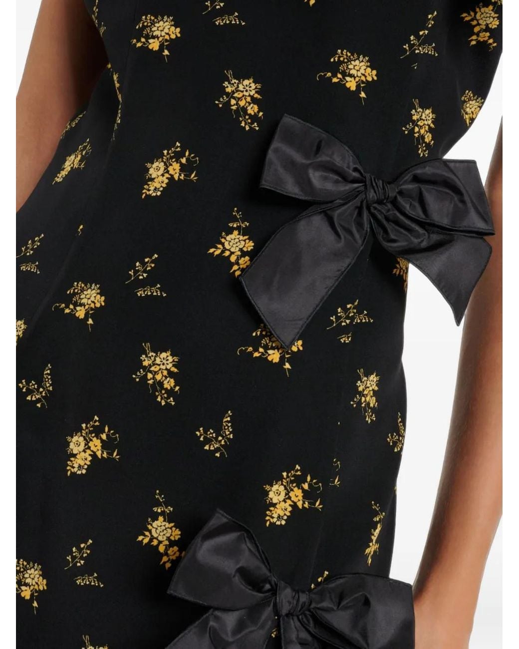 Alessandra Rich Black Robe Mi-Longue Volantée À Détail De Nœud