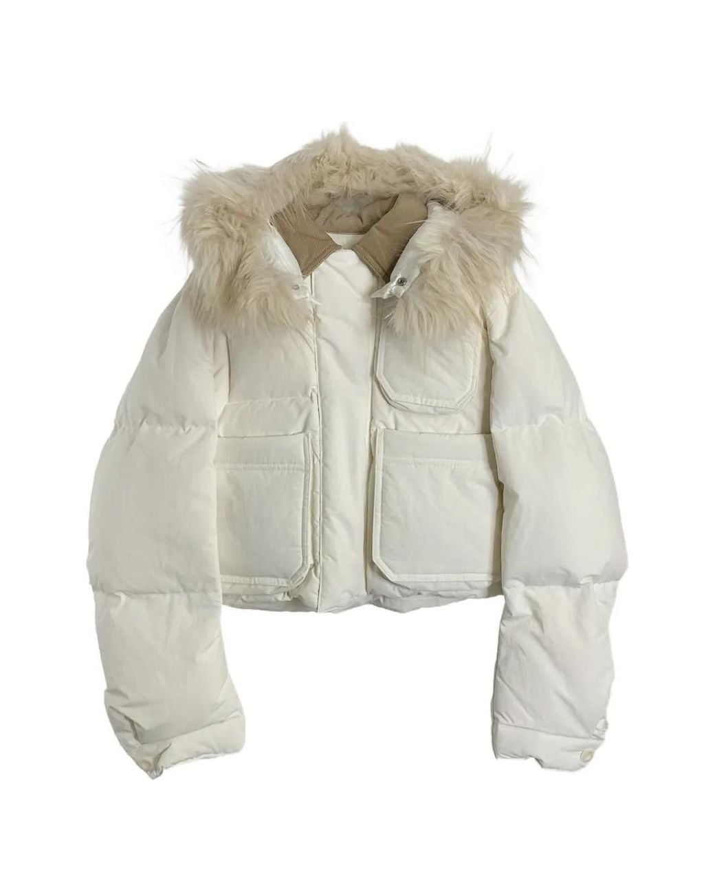 Sacai White Faux-Fur Collar Puffer Jacket