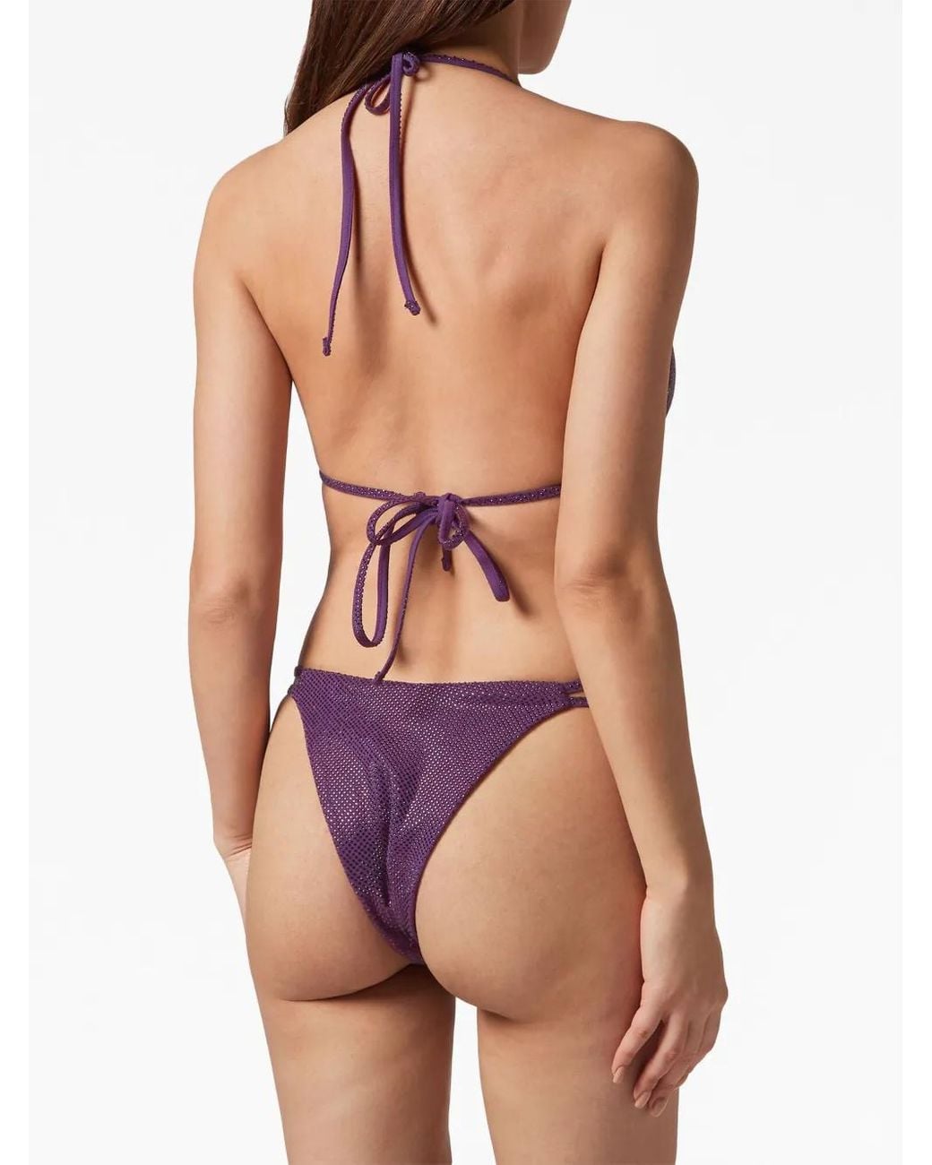 Philipp Plein Purple Rhinestone Embellished Jersey Bikini Top