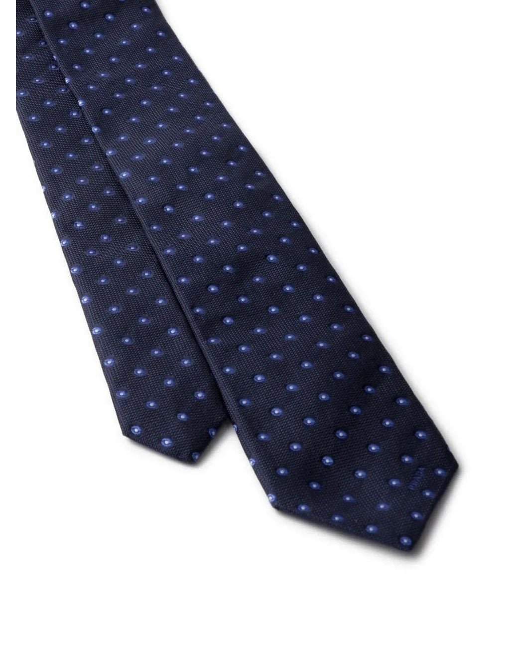 Prada Blue Dot-Pattern Silk Tie for men