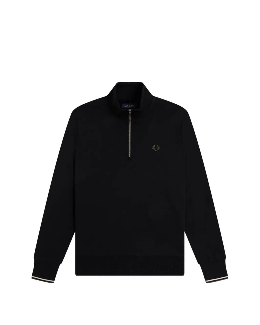 Fred Perry Black Quarter-Zip Embroidered-Logo Sweater for men