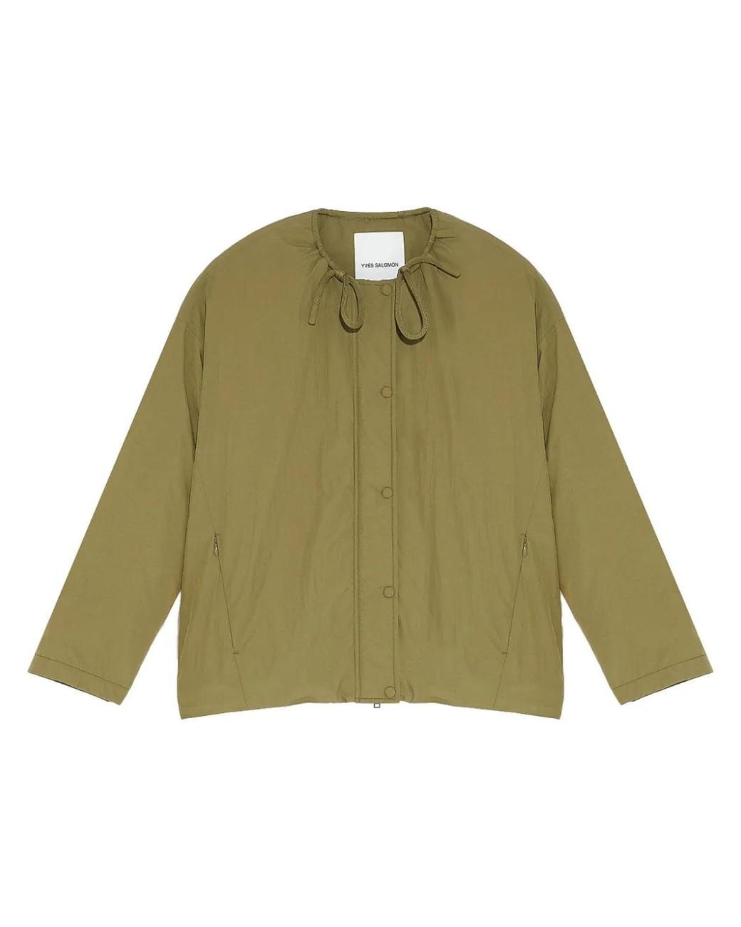 Yves Salomon Green Drawstring-Neck Down Jacket