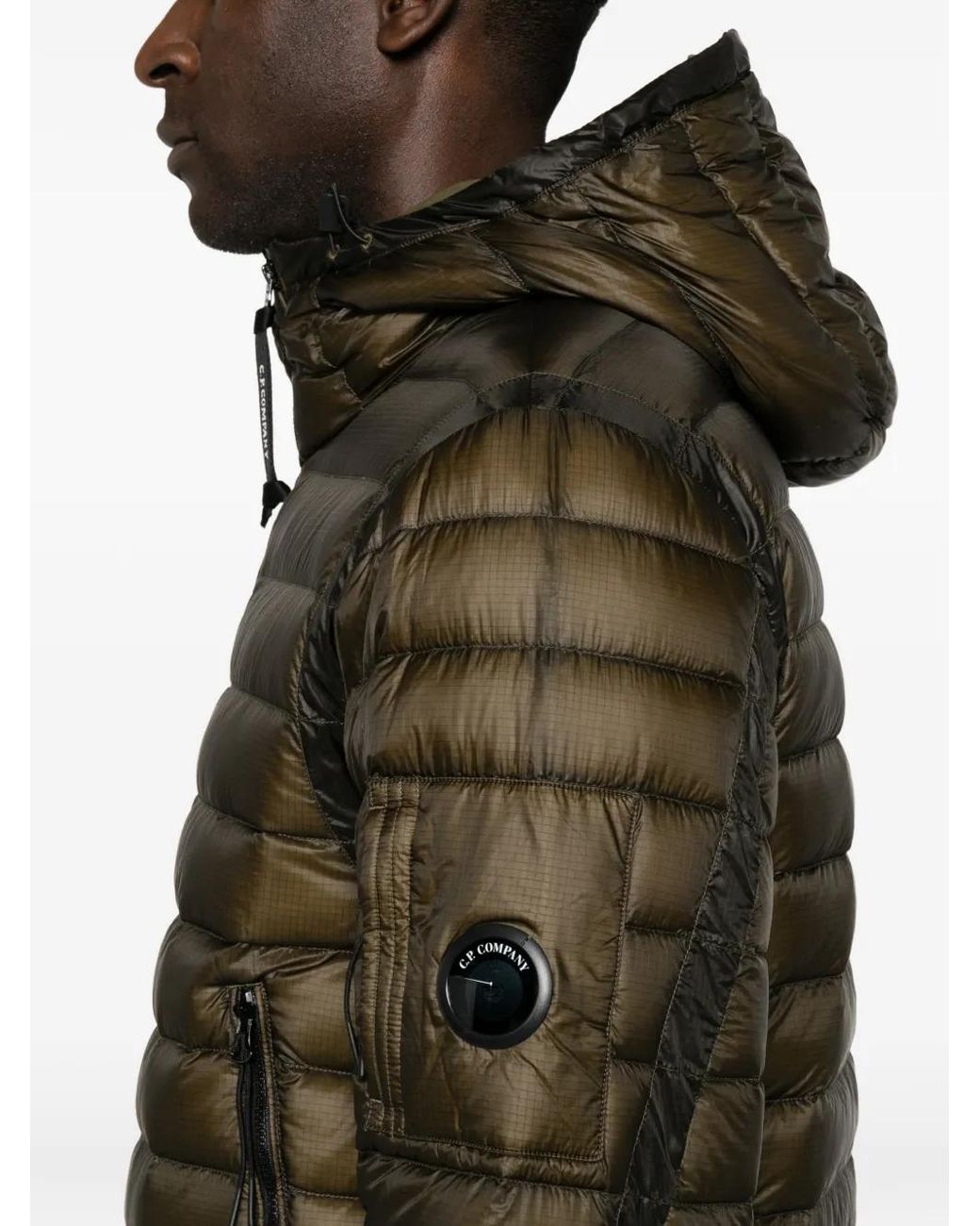 C P Company Green Quilted Hooded Jacket for men