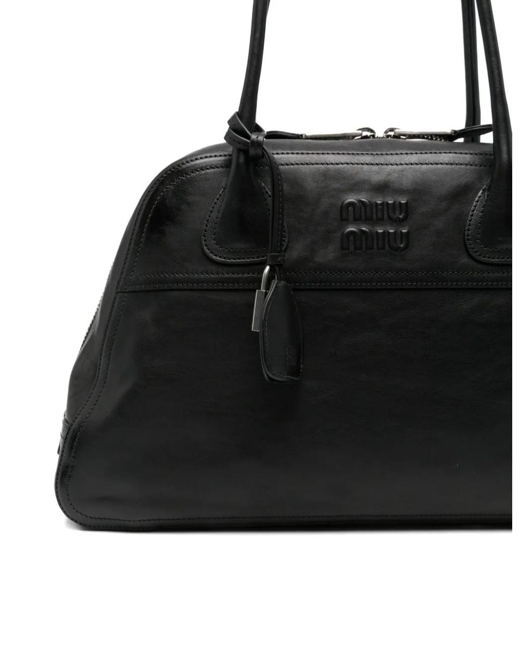 Miu Miu Black Bauletto Logo-Embossed Leather Shoulder Bag