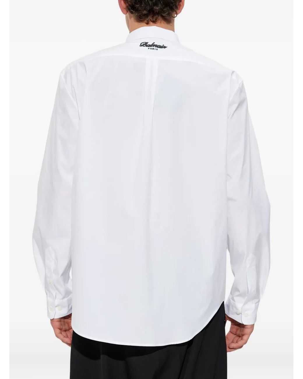 Balmain White Emblem Buttoned Shirt for men