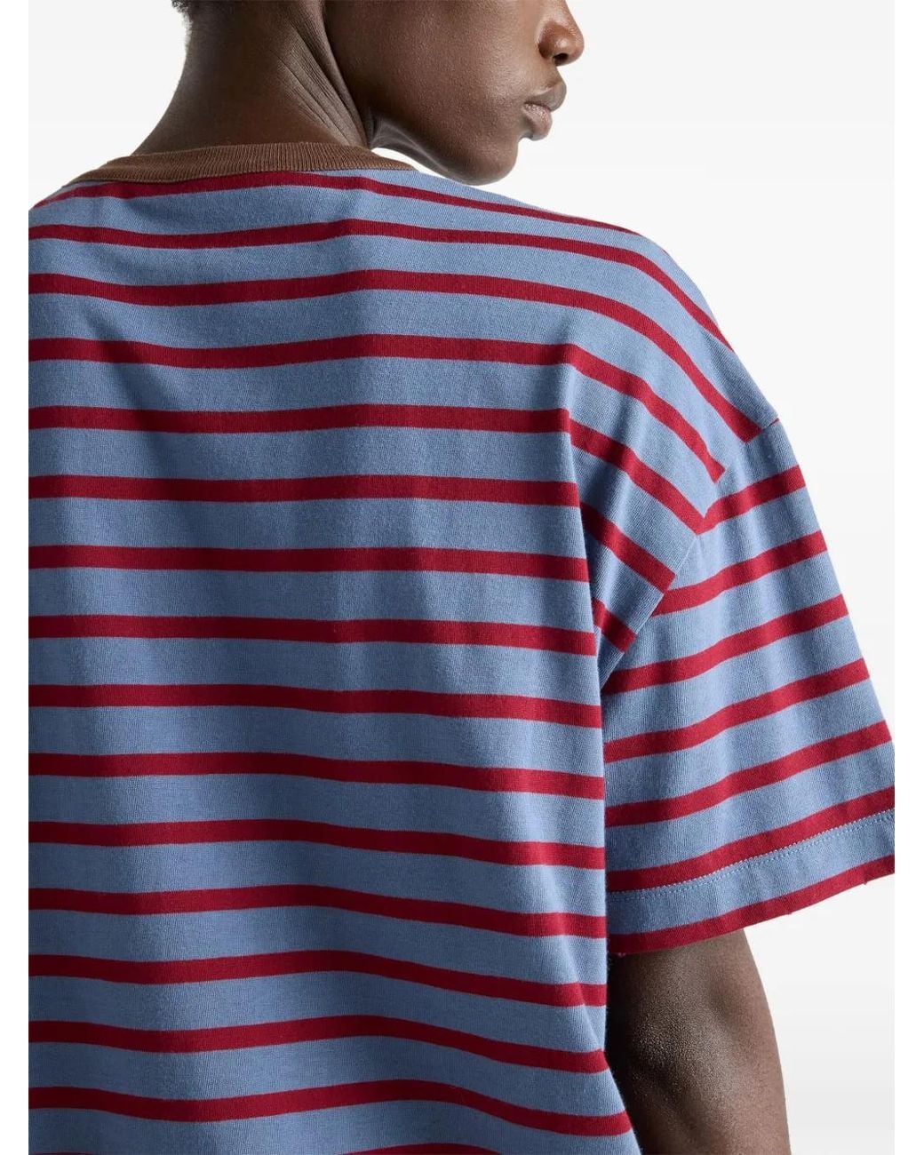 Prada Gestreept T-Shirt Met Opgestike Zak in het Purple