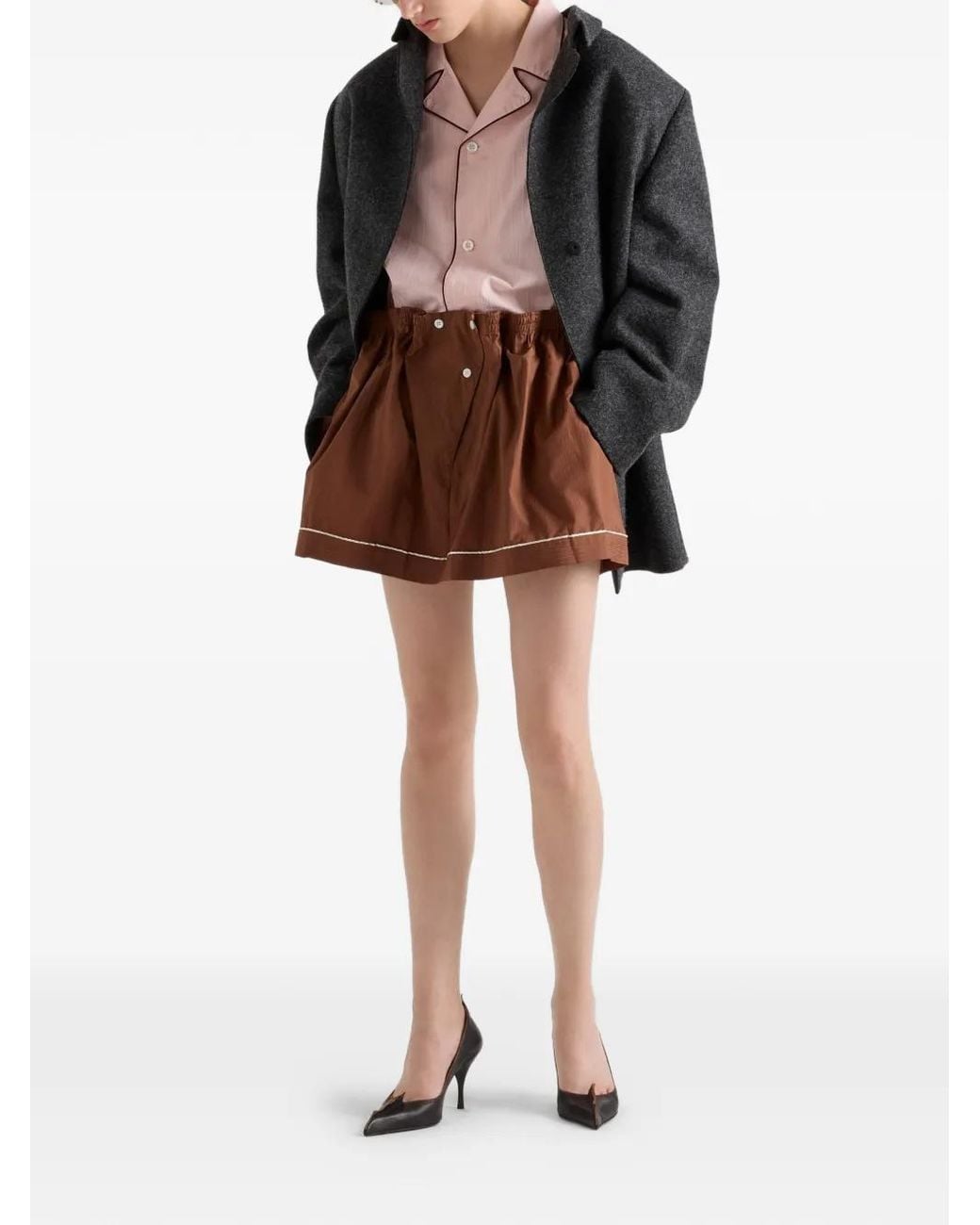 Prada Brown Elasticated-Waist Buttoned Mini Skirt
