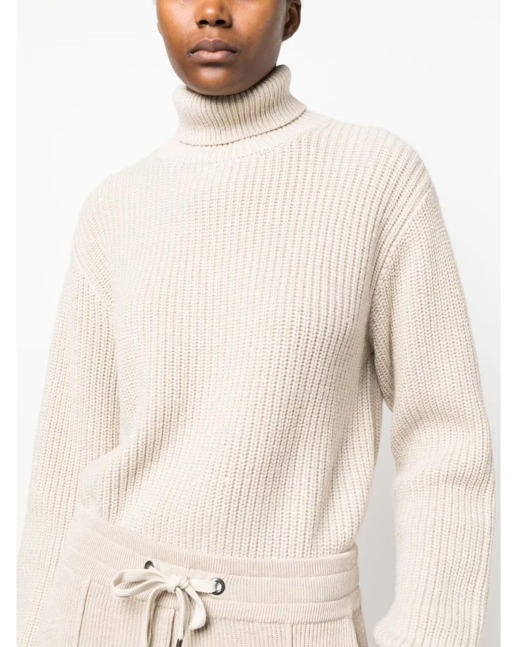 Brunello Cucinelli White Chunky-Knit Roll-Neck Jumper
