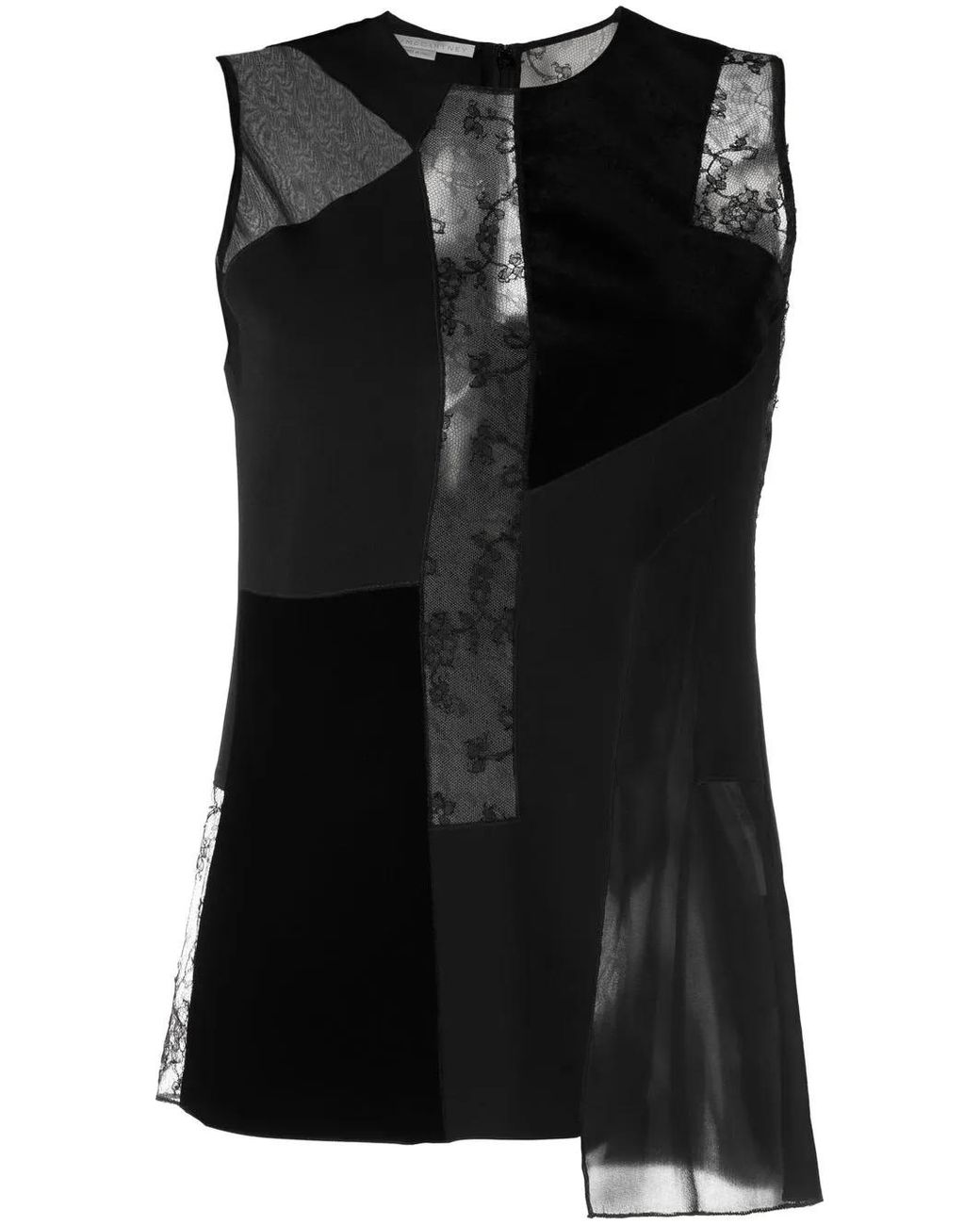 Stella McCartney Black Patchwork Lace-Detail Velvet Top