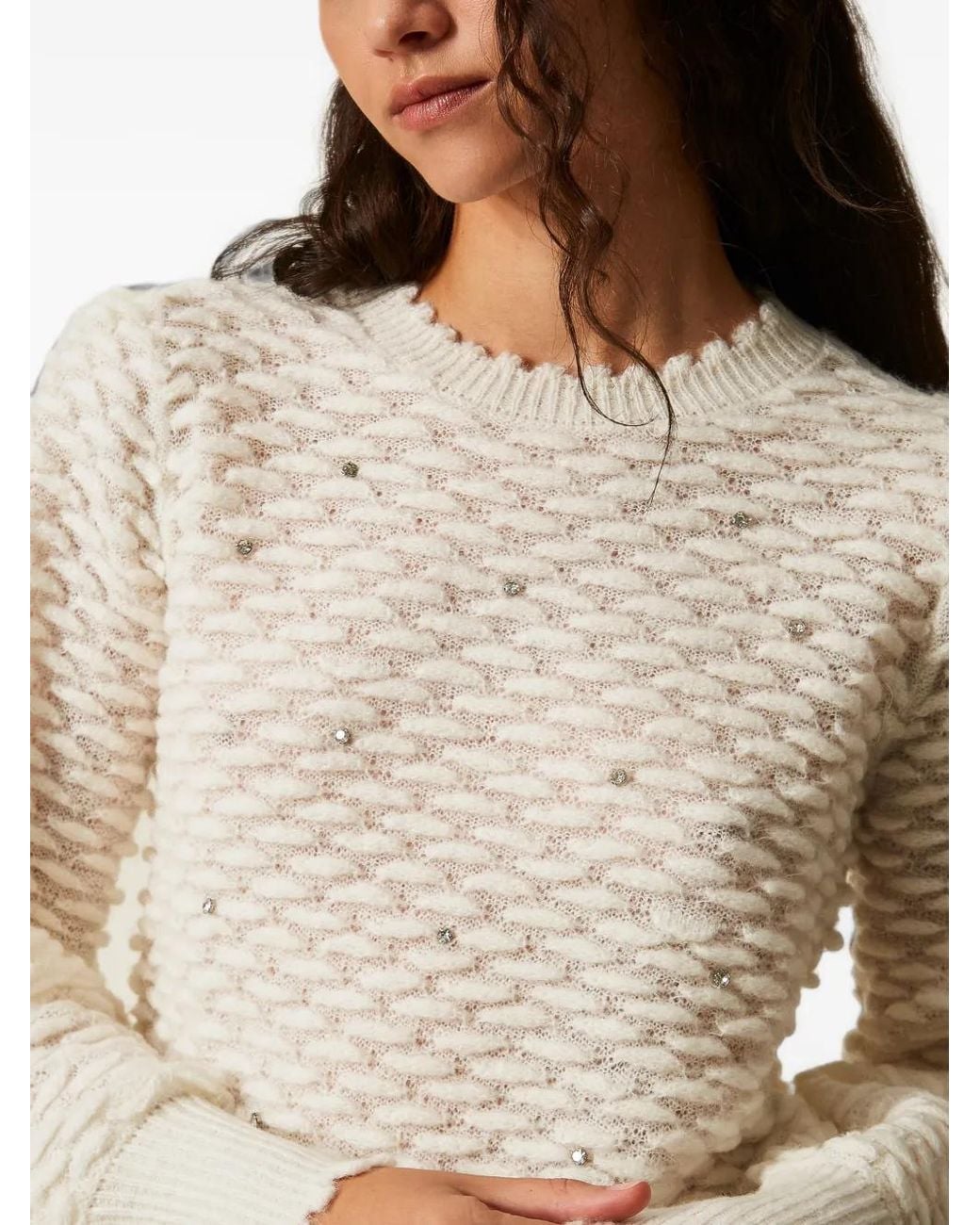 Twinset White Recycled Yarn Jumper With Embroidery
