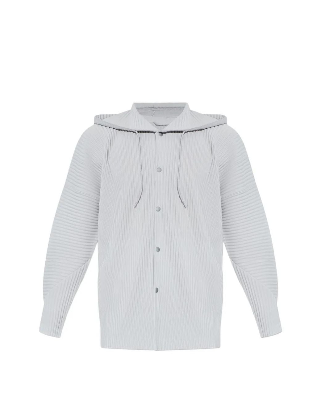 Homme Plissé Issey Miyake White Hooded Pleated Jacket for men