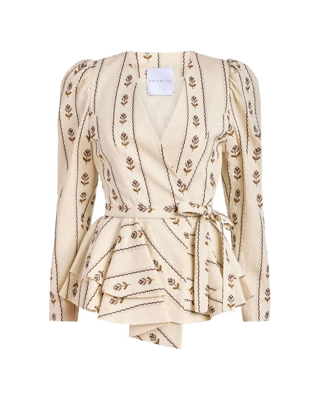 Markarian Natural Vega Floral-Stripe Wrap Top