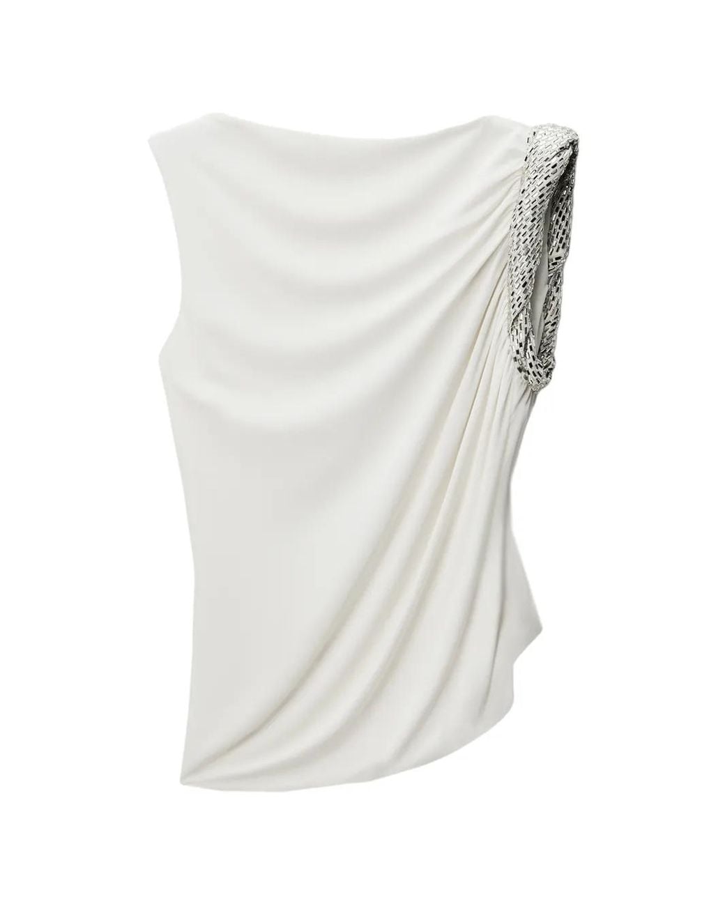 Alexander Wang White Crystal Twist Sleeveless Top