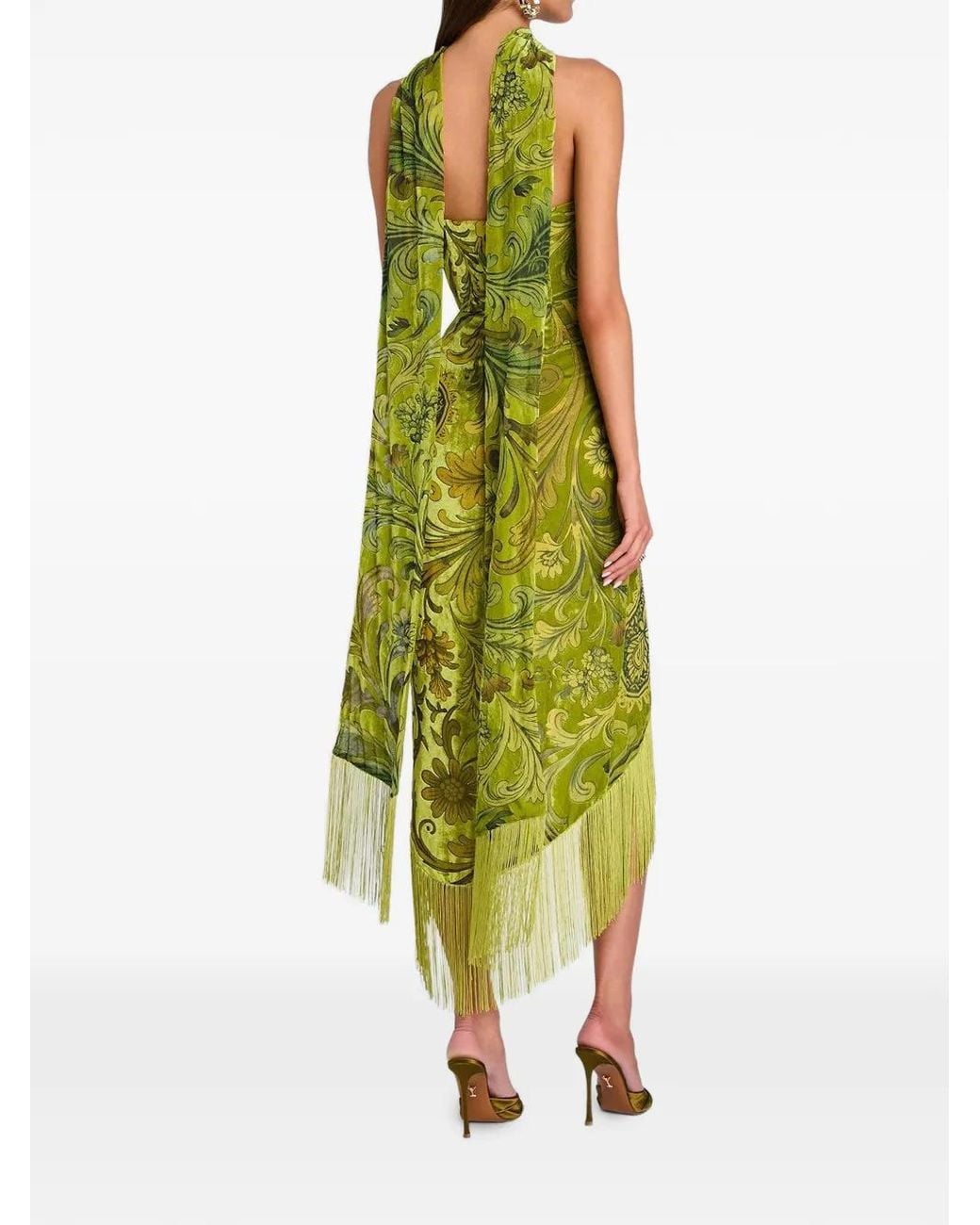 retroféte Green Statice Paisley-Burnout Velvet Dress