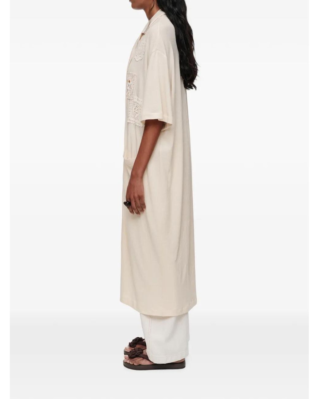Bimba Y Lola White Shirt Dress With Crochet Details