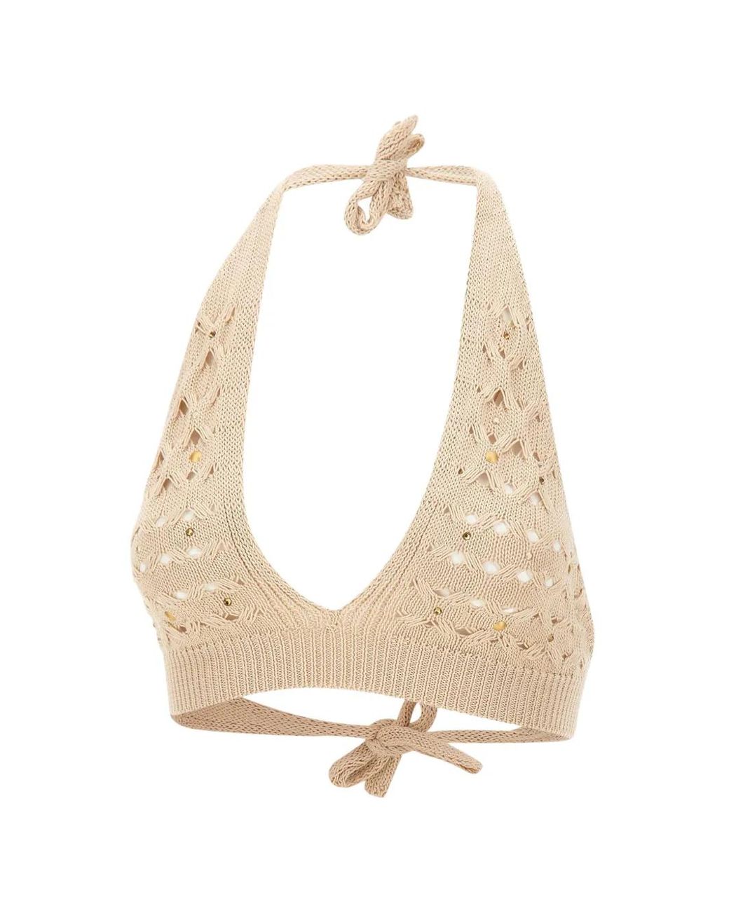 Kangra White Stud-Embellished Open-Knit Top