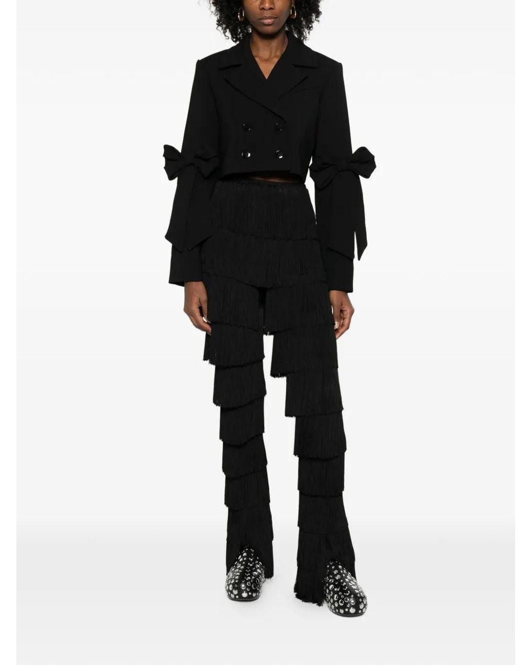 Ganni Black Crepe Cropped Blazer
