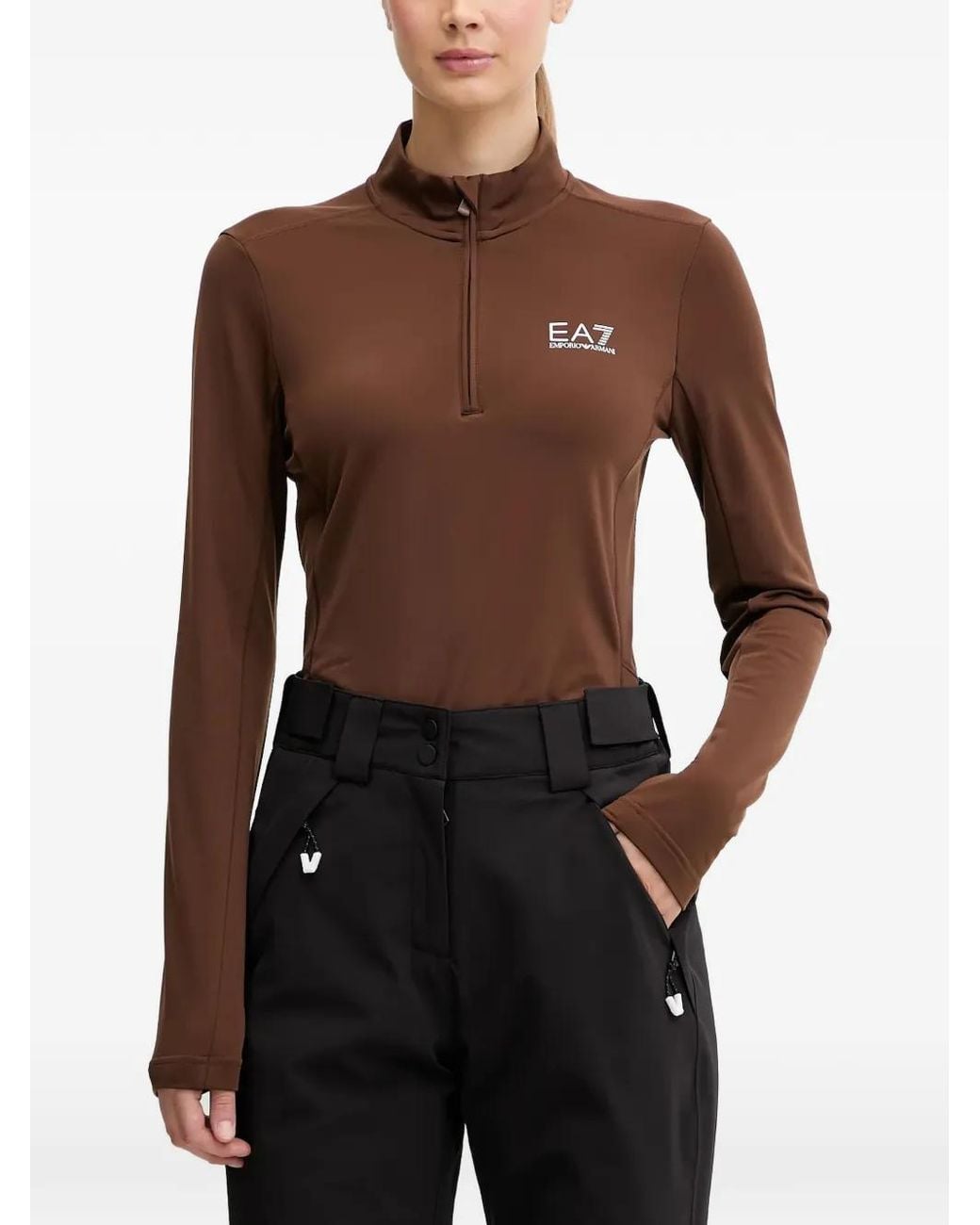EA7 Brown Logo-Print Ski Top