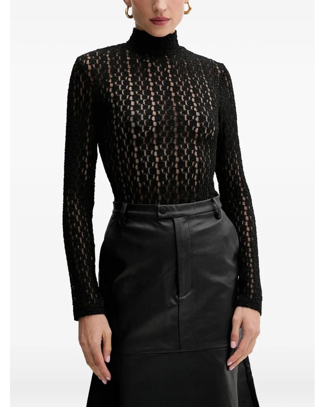 Bardot Black High-Neck Lace Bodysuit