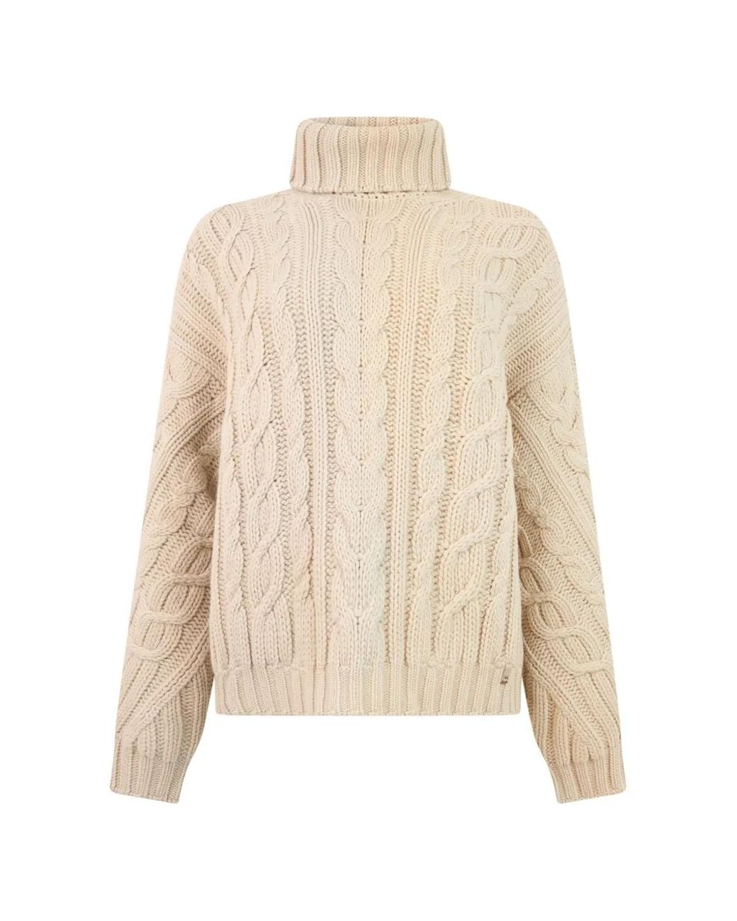 Herno White Cable-Knit Roll-Neck Sweater