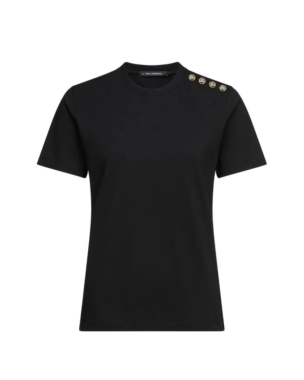 Karl Lagerfeld Black Button-Detail T-Shirt