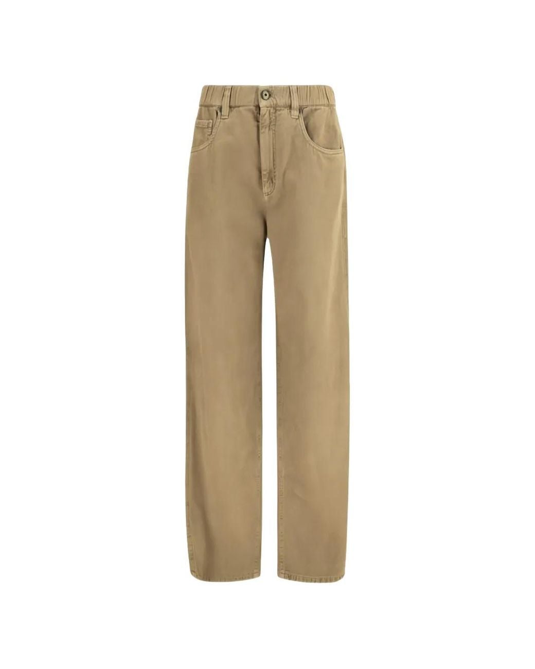 Brunello Cucinelli Natural Elasticated-Waist Straight-Leg Trousers