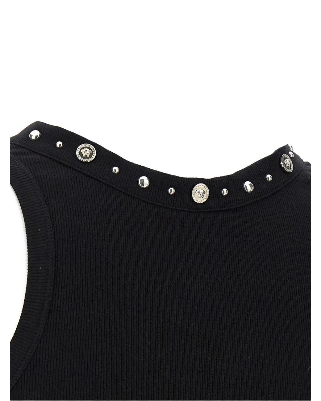 Versace Tops ,Zwart ,Katoen Geribbelde Stretch Katoenen Tanktop in het Black