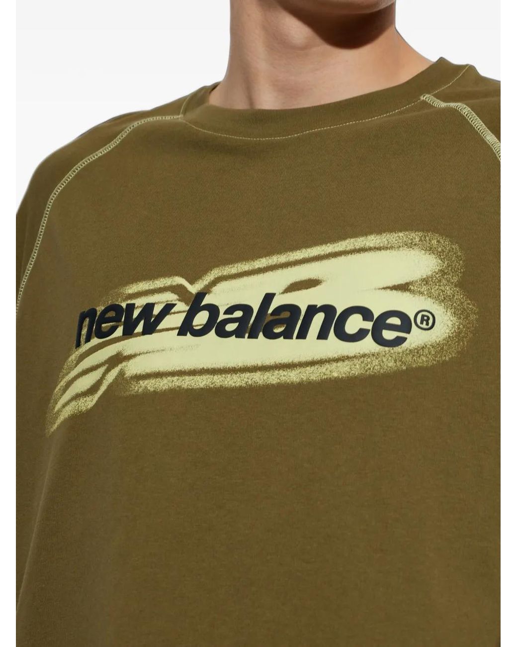 New Balance Green Logo-Print Raglan-Sleeve T-Shirt for men