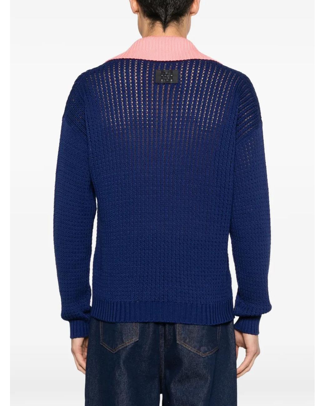 Fendi Blue Pull En Maille Ajourée Et Patch Logo for men