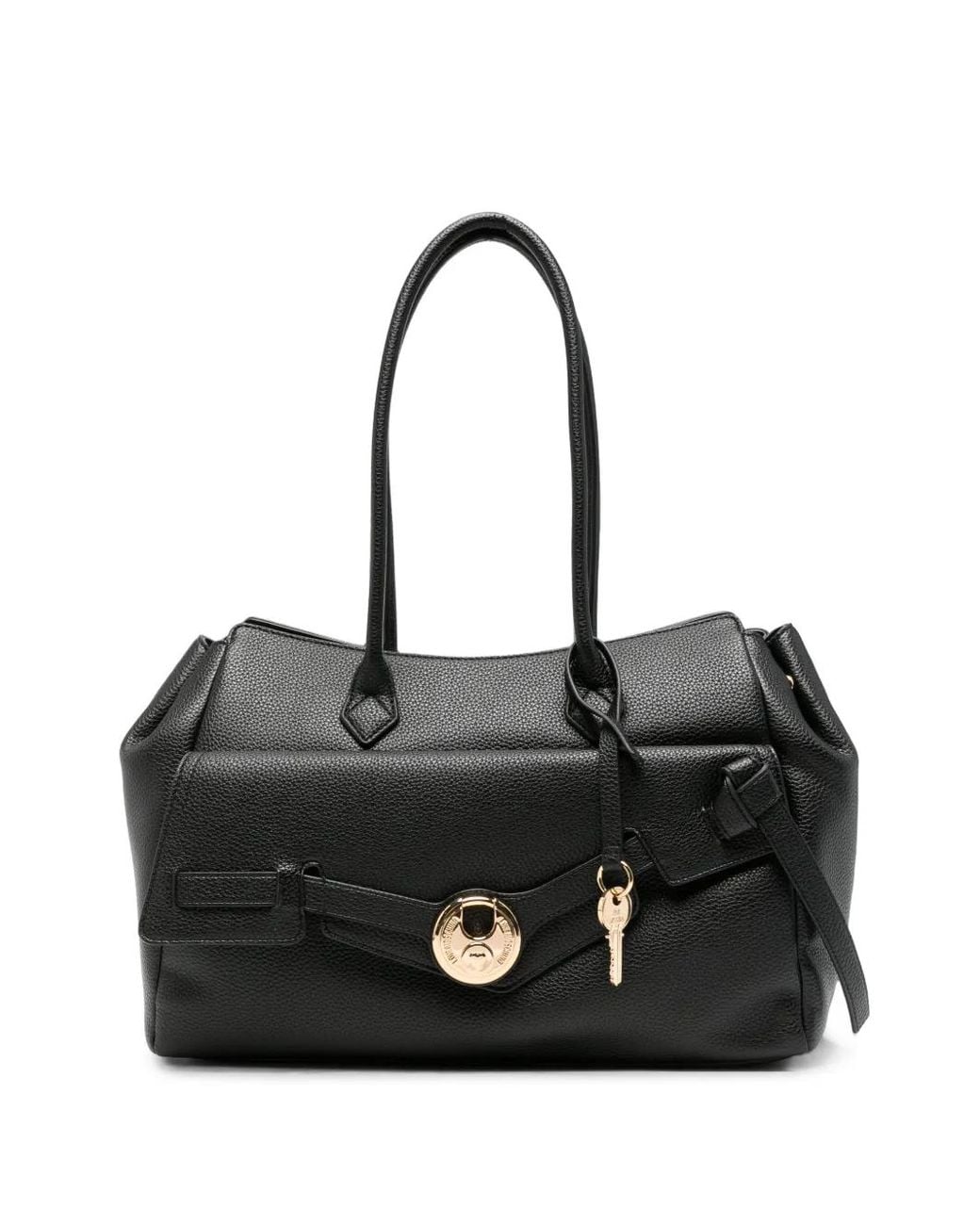 Love Moschino Black Padlock-Detail Pebbled-Leather Tote Bag
