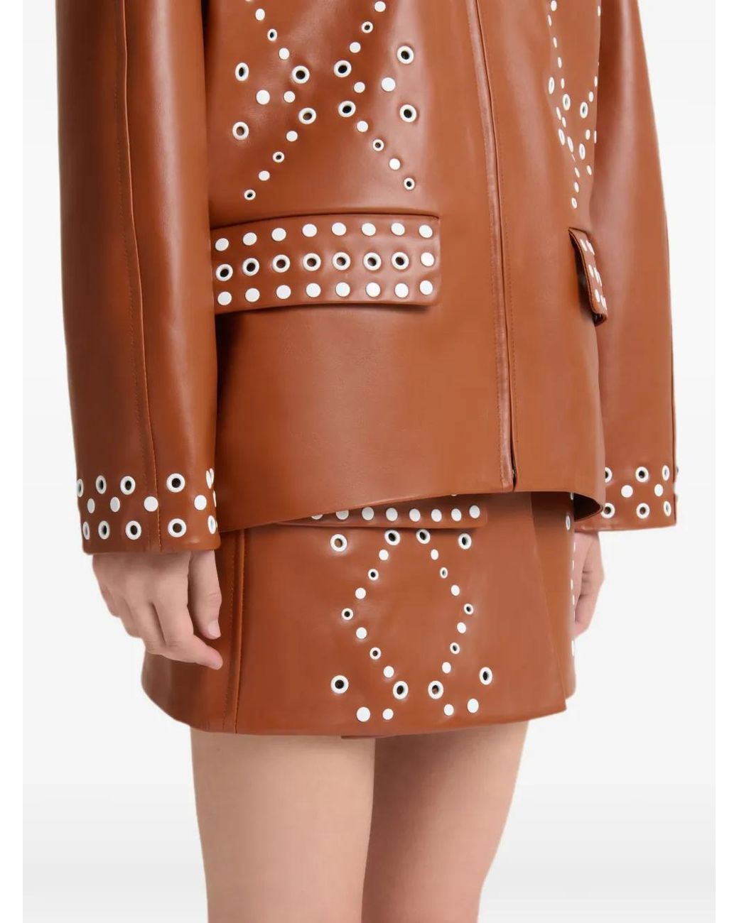 Marni Brown Leather Mini Skirt With Studs