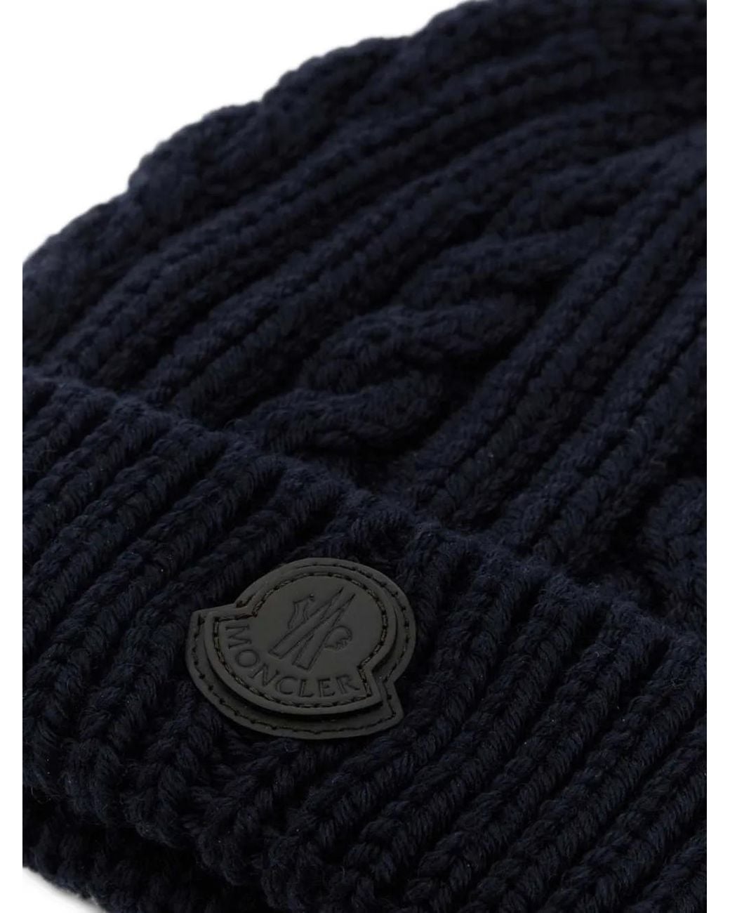 Moncler Blue Leather Logo Wool Beanie for men