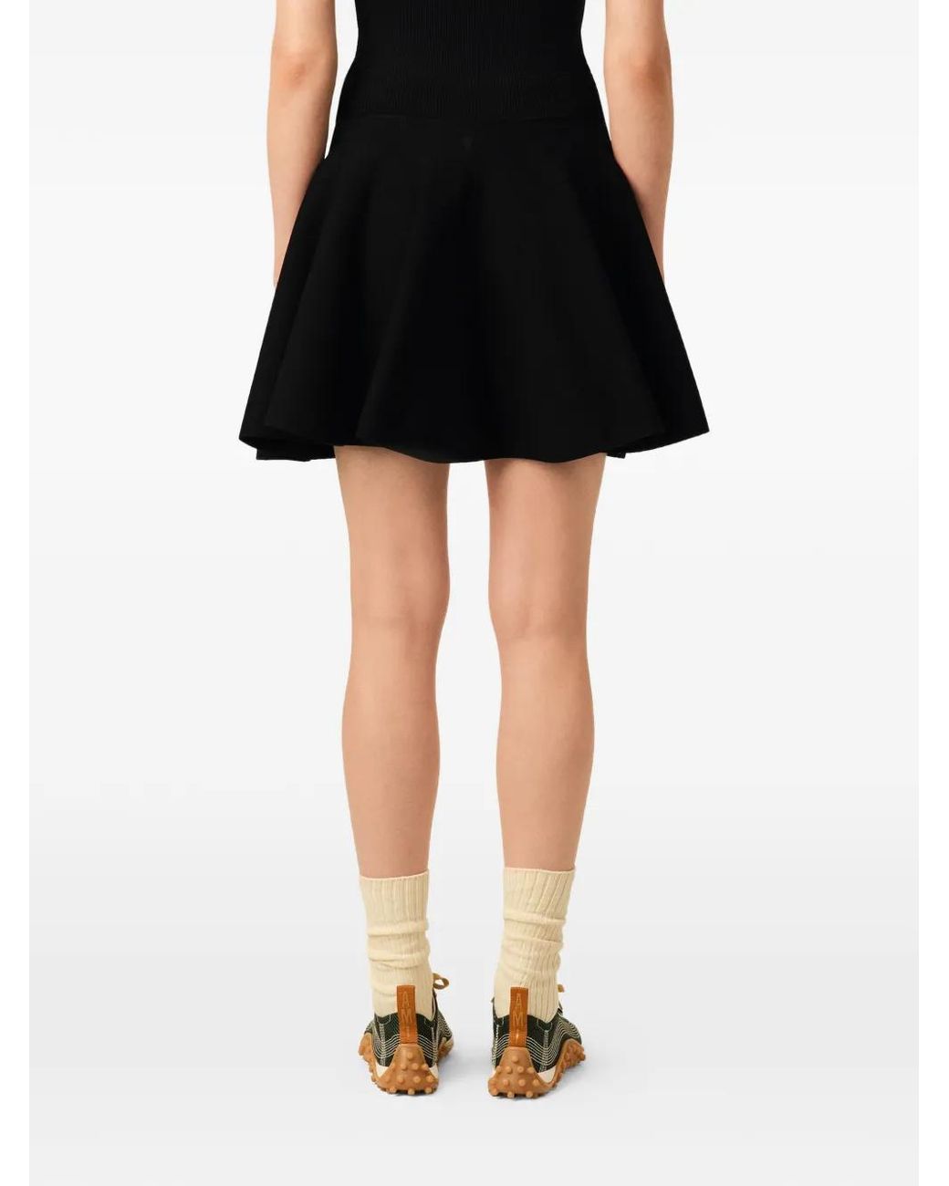 AMI Black Cotton Short Godet Skirt