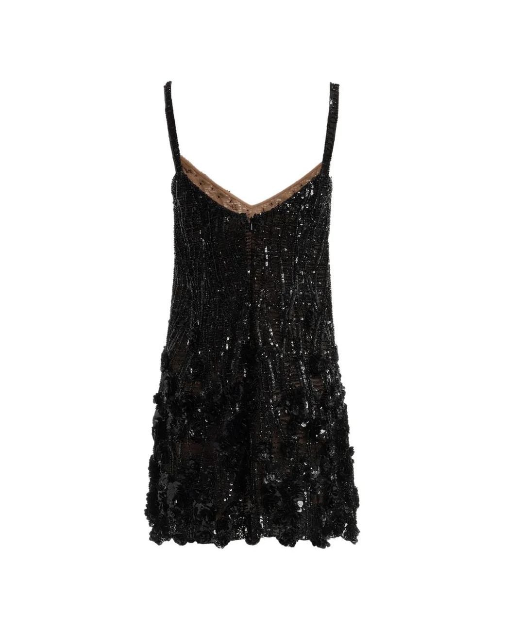 Elie Saab Black Robe Courte À Perles Brodées Et Sequins