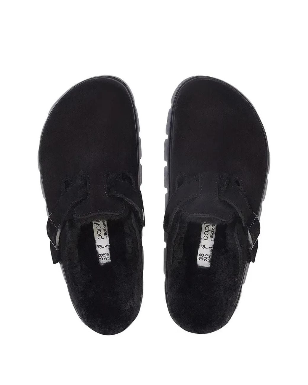 Birkenstock Black Boston Chunky Shearling Suede Leather