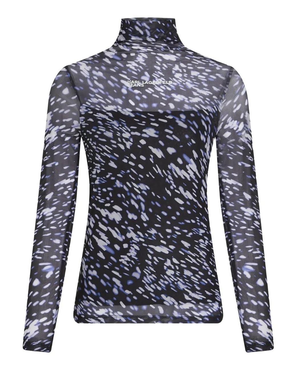 Karl Lagerfeld Blue All-Over-Print Mesh Top