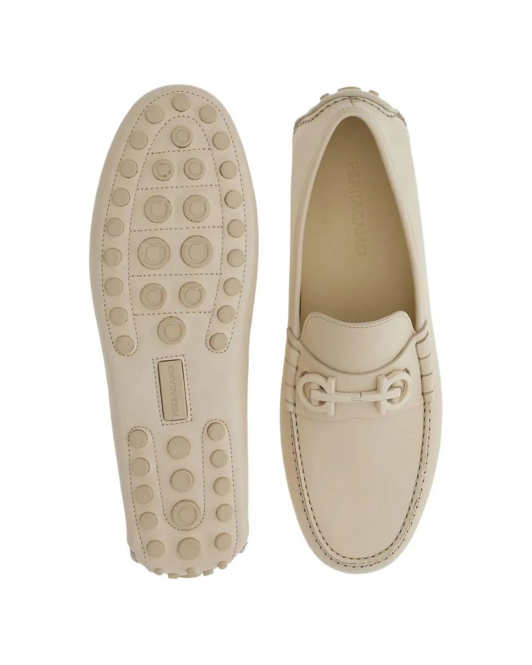 Ferragamo White Gancini-Plaque Leather Loafers for men