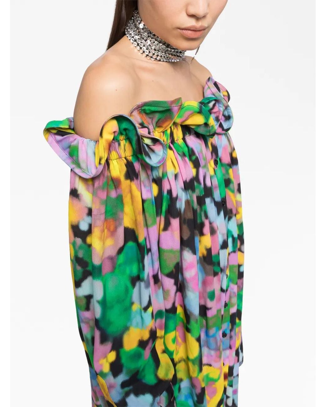 AZ FACTORY Blue X Lutz Huelle Theodora Floral-Print Off-Shoulder Dress