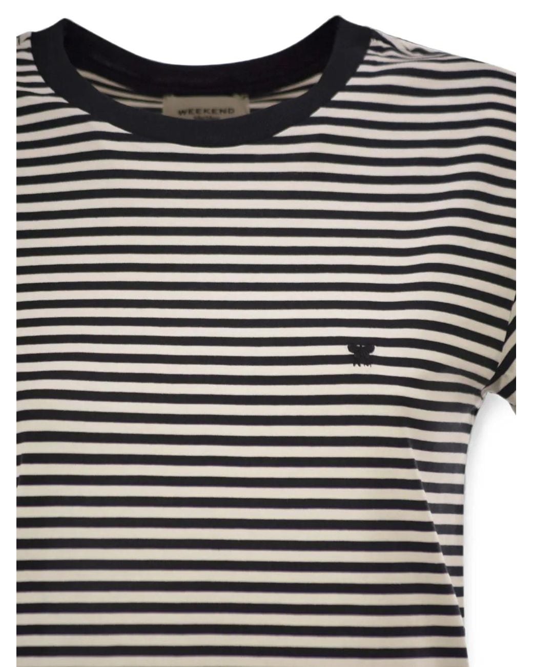 Weekend by Maxmara Gray T-Shirt Rayé À Logo Brodé
