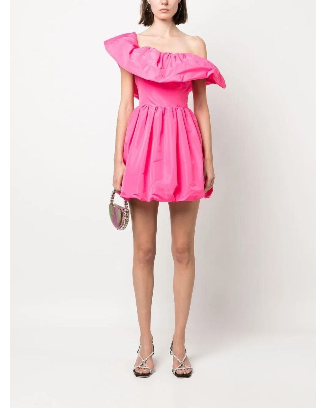 MSGM Pink Ruffled Off-Shoulder Puffball Dress