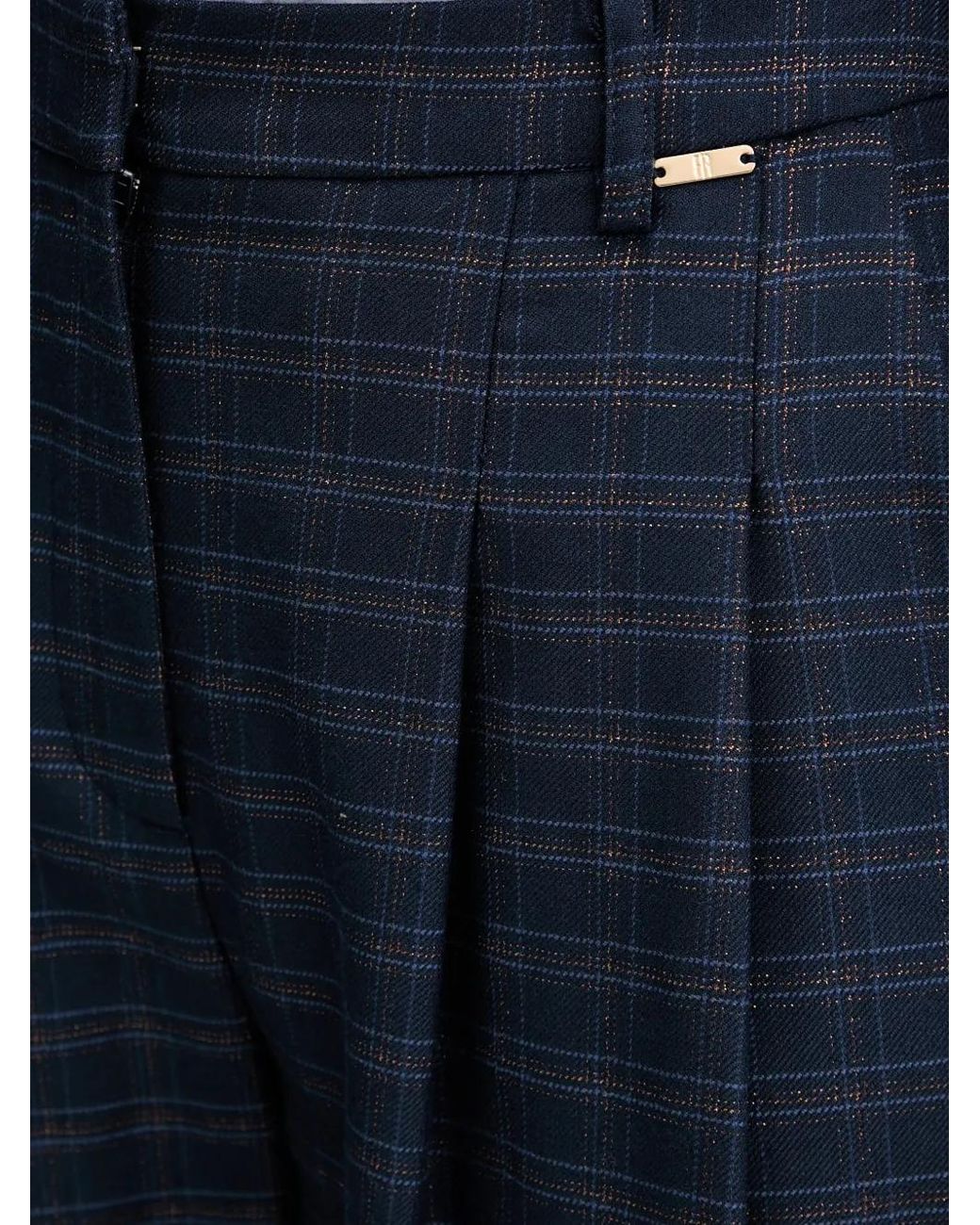 Fracomina Blue Pleated Check Trousers