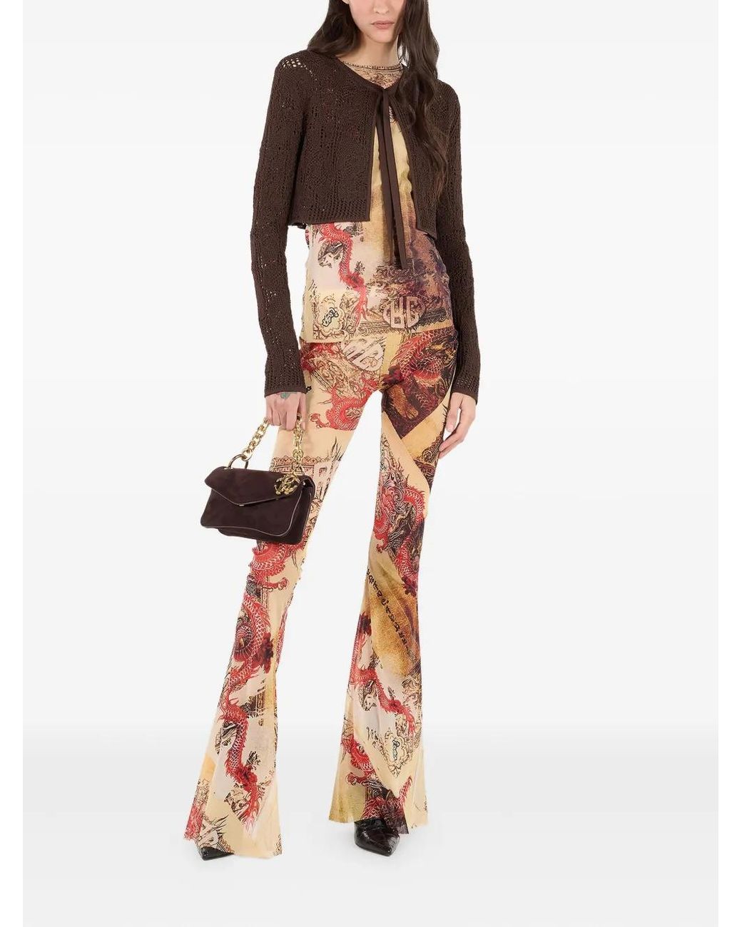 Roberto Cavalli Natural Flared Printed Trousers