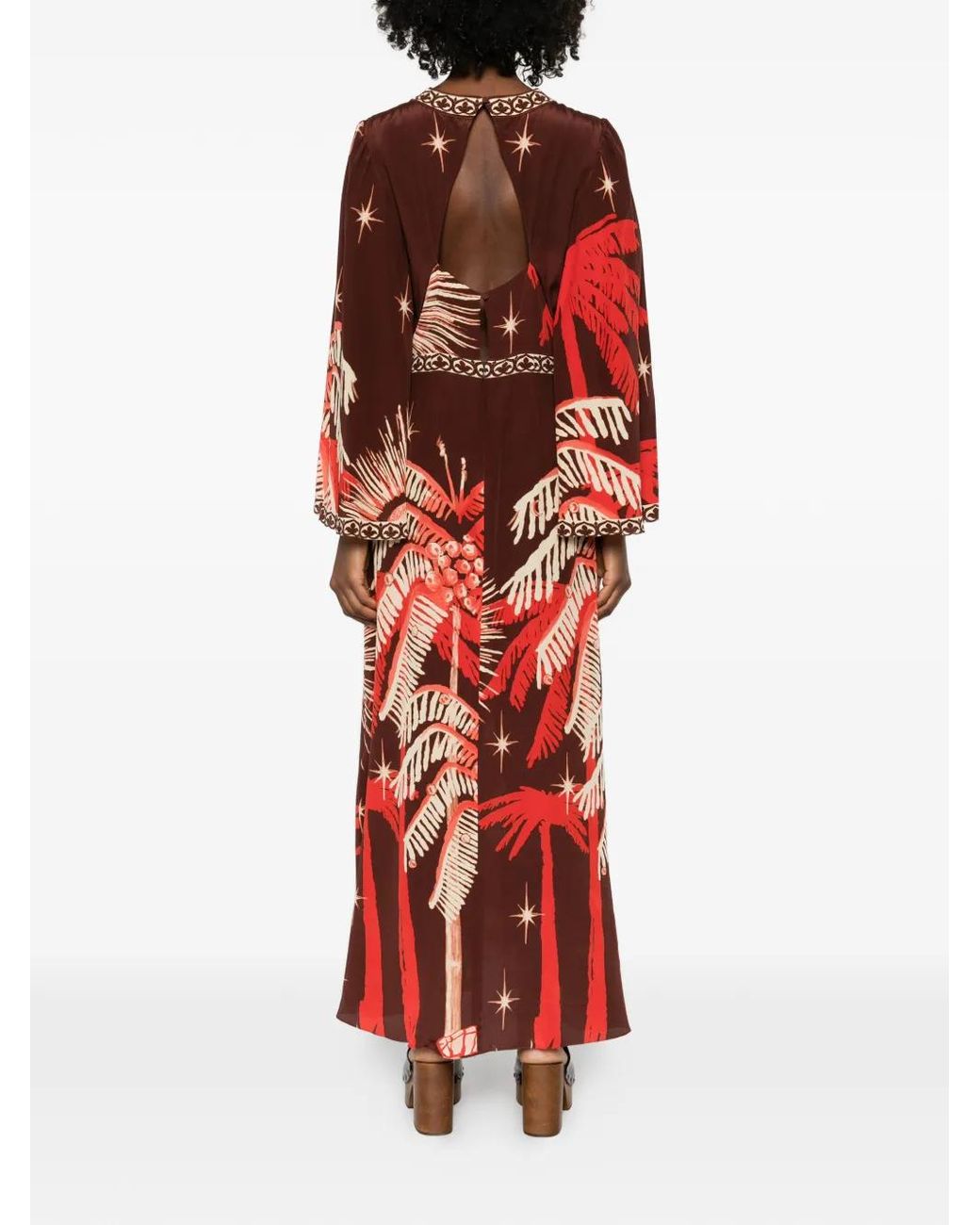 Johanna Ortiz Red Patterned Cut-Out Maxi Dress