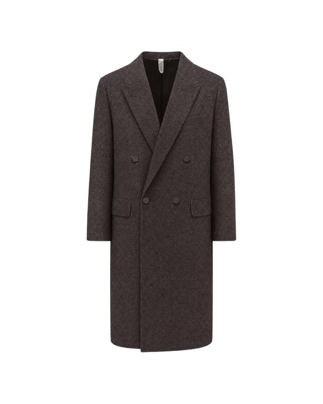 Hevò Brown Martina Franca Herringbone Double-Breasted Coat for men
