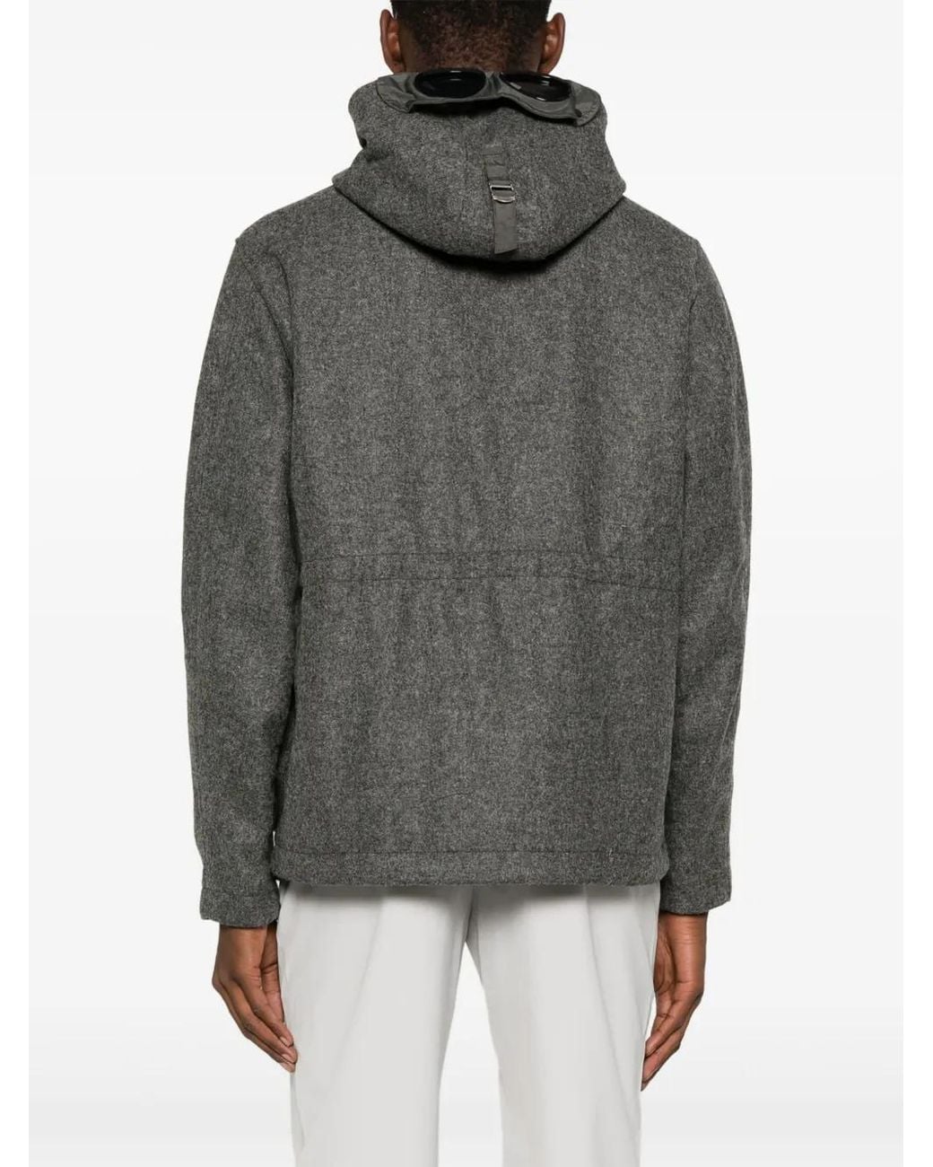 C P Company Gray Felted Wool-Blend Hooded Jacket for men