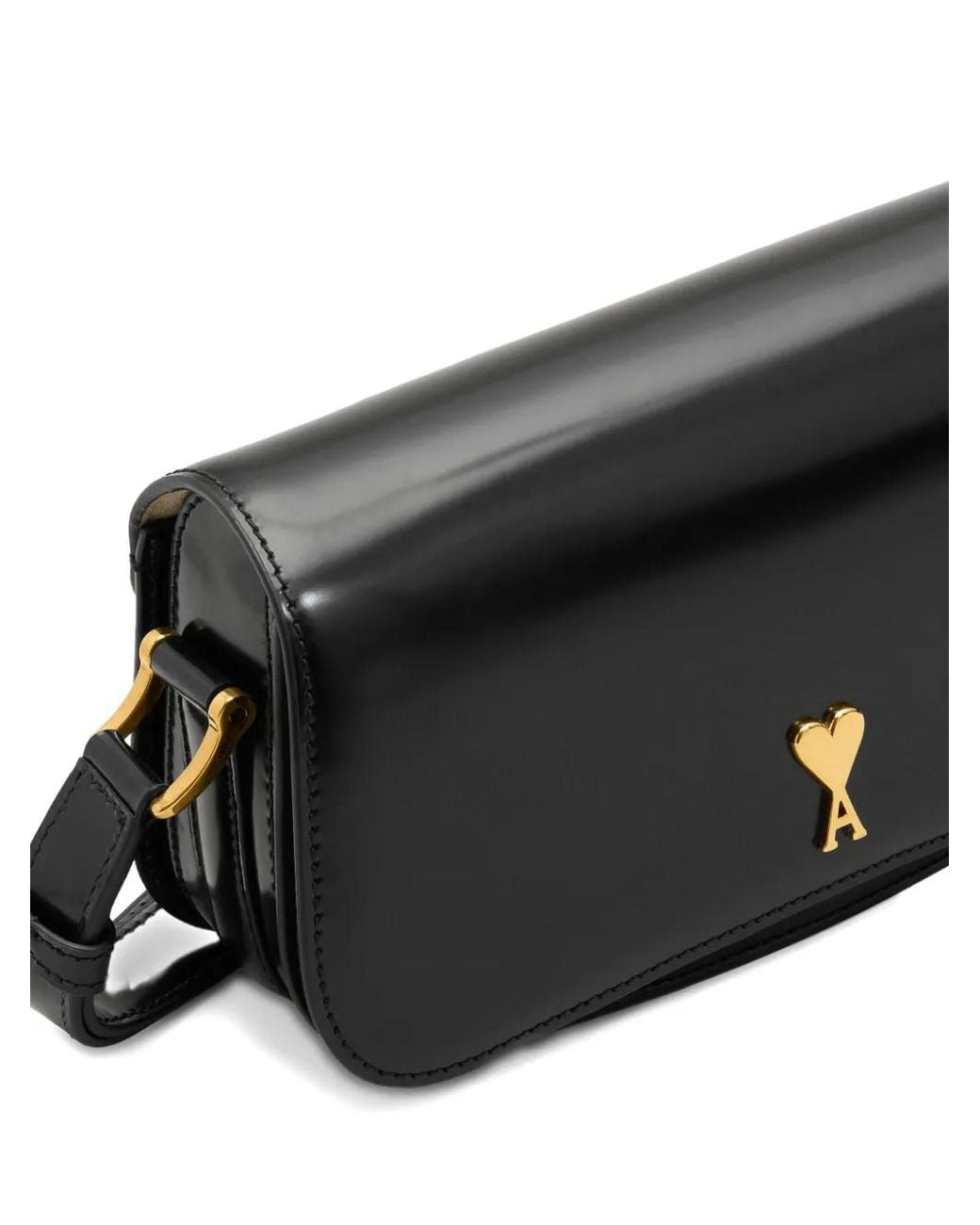 AMI Black Leather Shoulder Bag With Logo On The Front