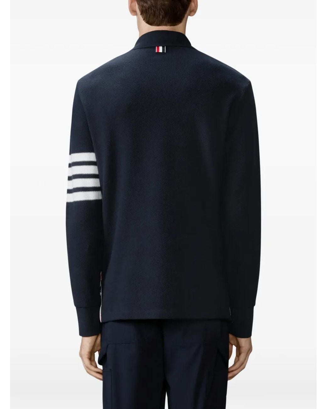 Thom Browne Blue Textured-Pique 4-Bar Long-Sleeved Polo Shirt for men