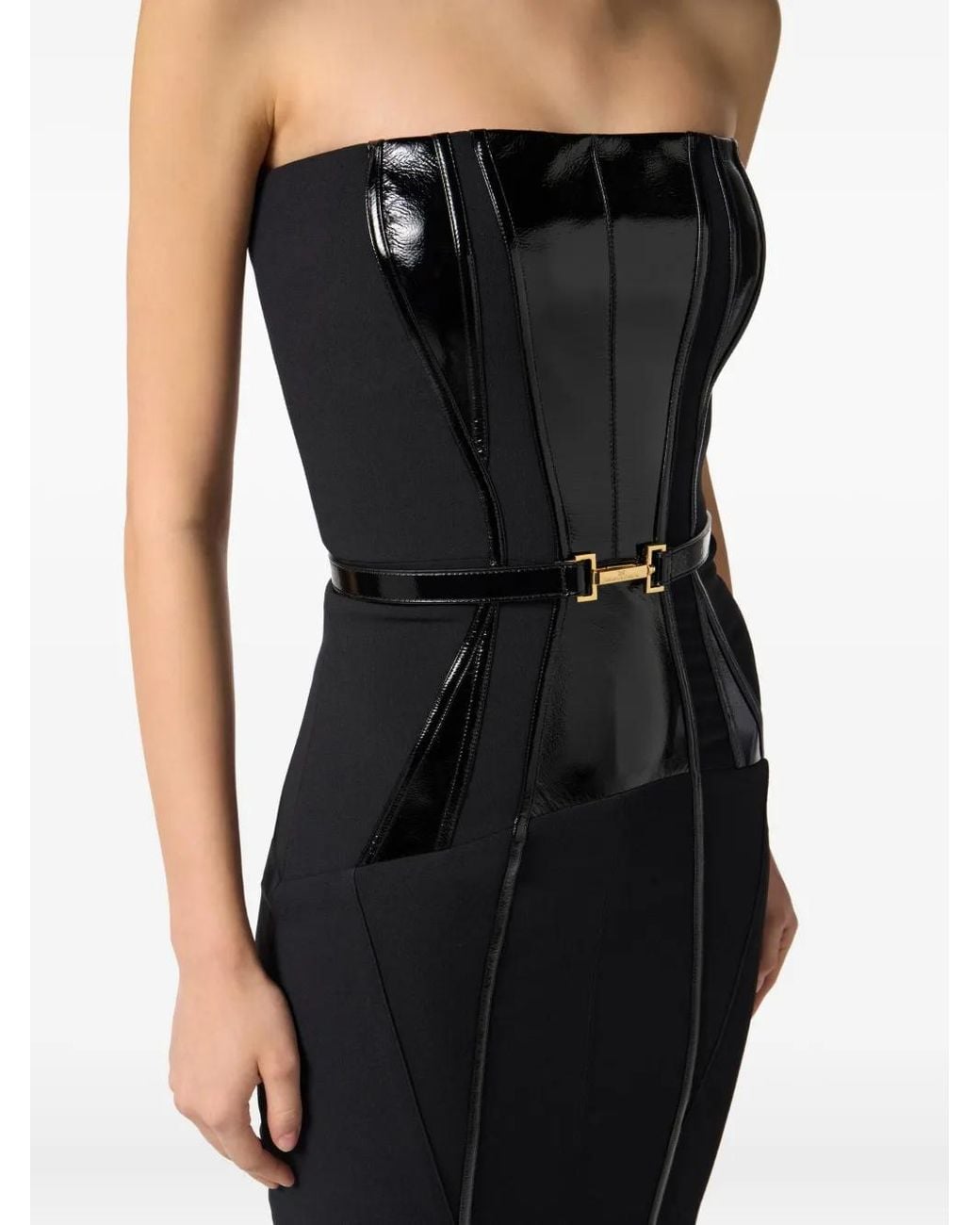Elisabetta Franchi Black Belted Corset Dress