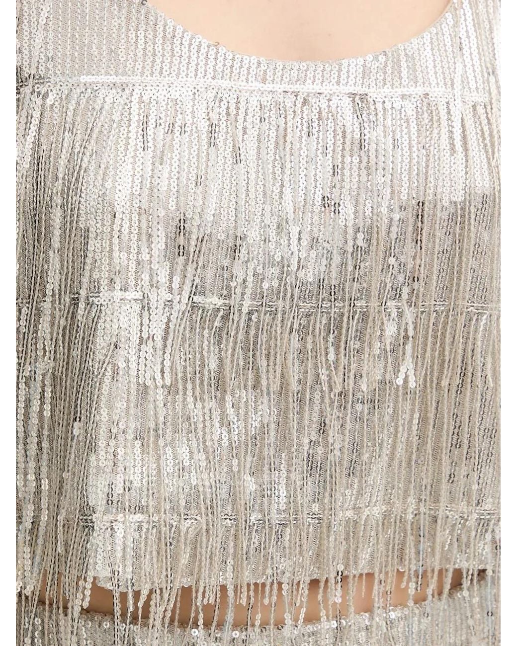 Haveone Gray Sequin-Embellished Fringed Top