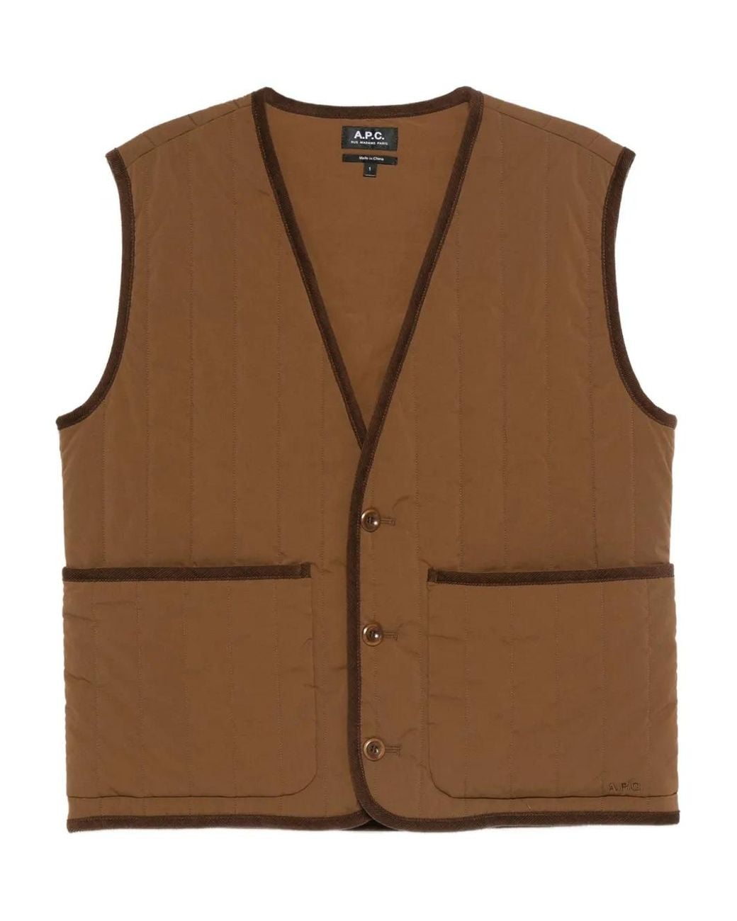 A.P.C. Brown V-Neck Quilted-Pattern Gilet for men